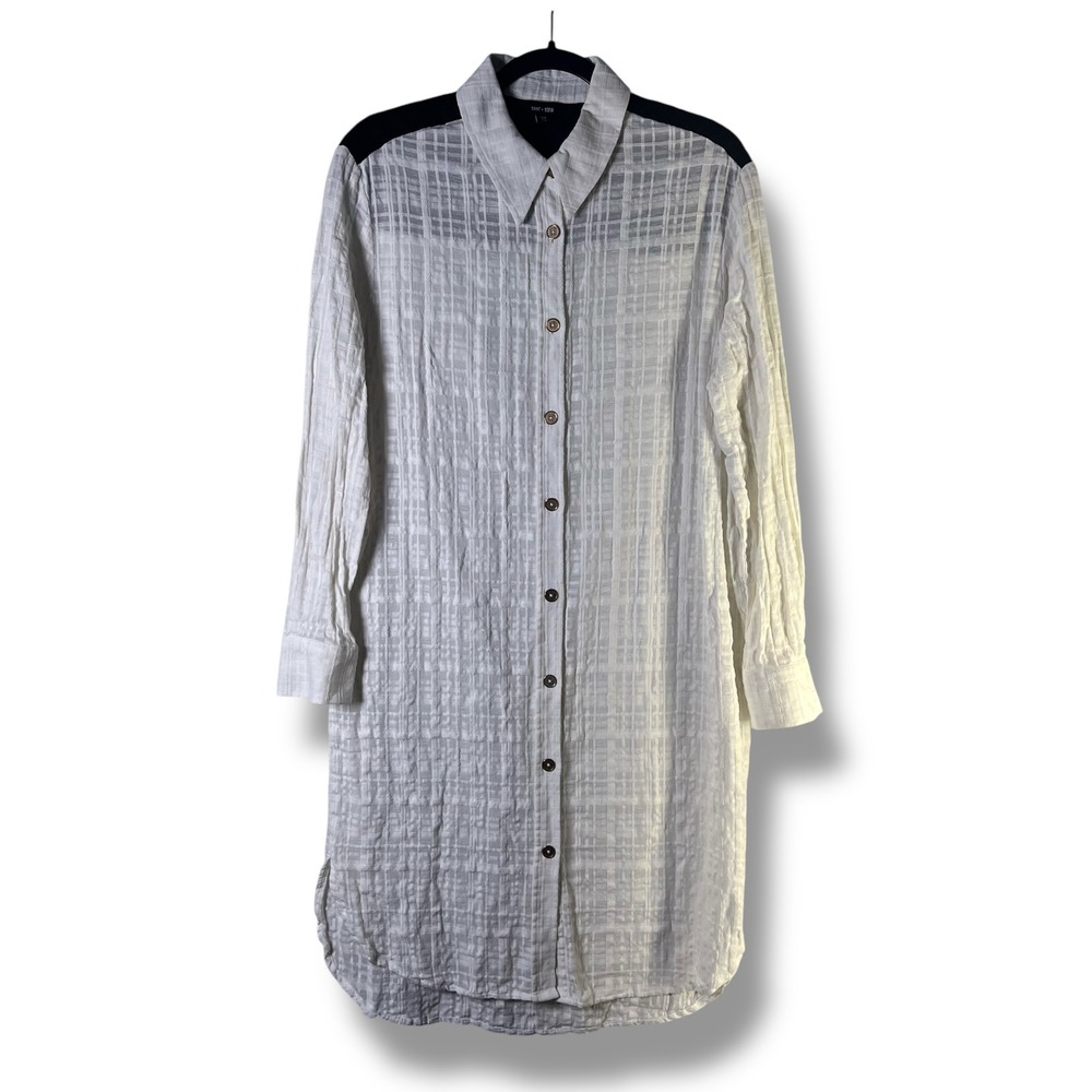 Saint + Sofia Womens‎ Sz 8 White Shirt Dress Black Contrast Classy Cotton Boho